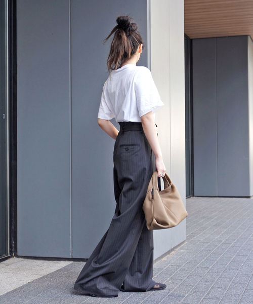 AP STUDIO（エーピーストゥディオ）の「ストライプベルテッドパンツ（スラックス・レディース・ネイビー・34/36/38）」の21枚目の写真