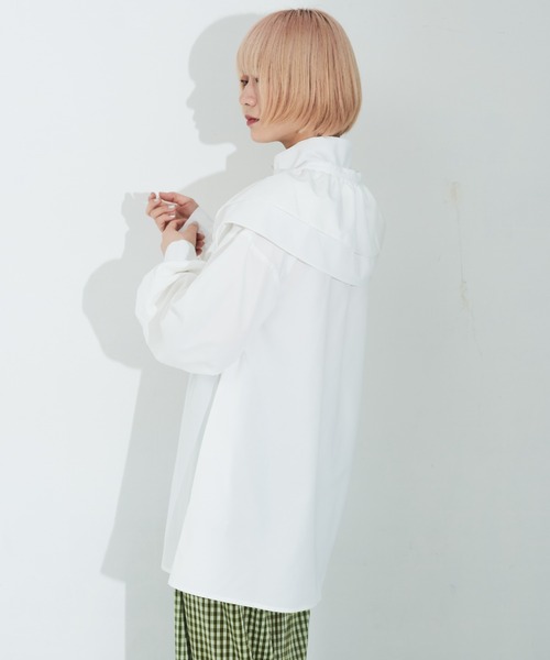 MERLOT（メルロー）の「マルチウェイカラー付きスタンドネックブラウス（シャツ/ブラウス・レディース・ブラック/ホワイト・FREE）」の14枚目の写真