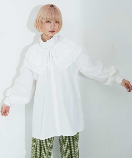 MERLOT（メルロー）の「マルチウェイカラー付きスタンドネックブラウス（シャツ/ブラウス・レディース・ブラック/ホワイト・FREE）」の20枚目の写真