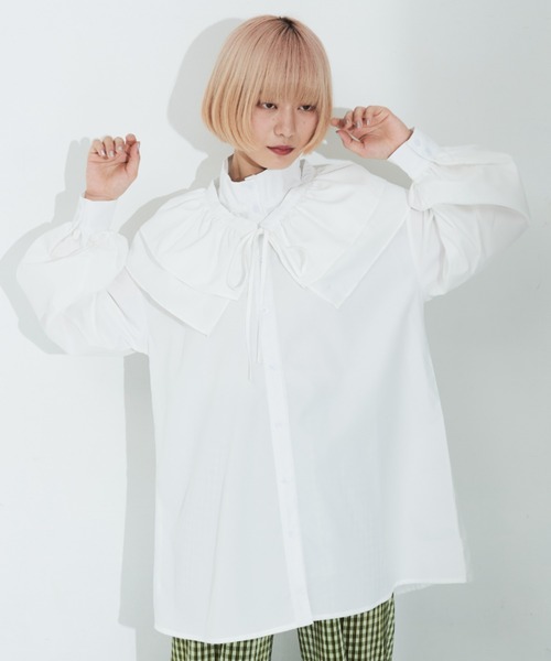 MERLOT（メルロー）の「マルチウェイカラー付きスタンドネックブラウス（シャツ/ブラウス・レディース・ブラック/ホワイト・FREE）」の21枚目の写真