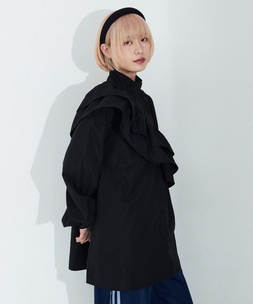 MERLOT（メルロー）の「マルチウェイカラー付きスタンドネックブラウス（シャツ/ブラウス・レディース・ブラック/ホワイト・FREE）」の6枚目の写真