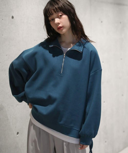 ETELIO（エテリオ）の「サイドレースハーフジップカノコポンチプルオーバー（スウェット・メンズ・ブラック/アイボリー/ブルーグリーン/ワイン/チャコール・S/M/L）」の5枚目の写真