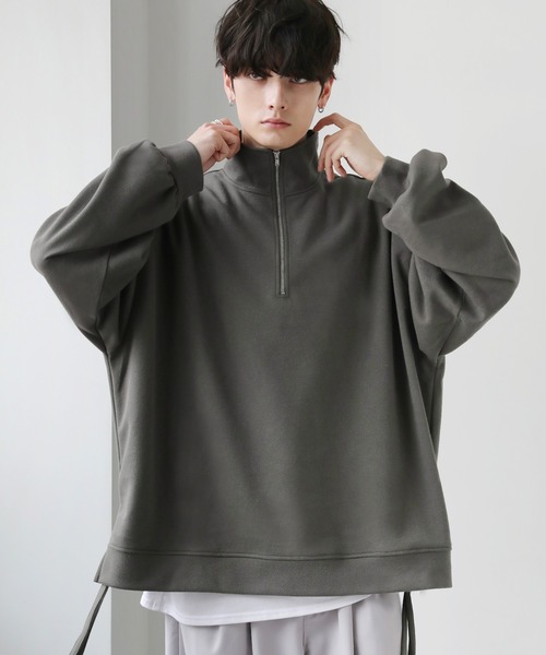 ETELIO（エテリオ）の「サイドレースハーフジップカノコポンチプルオーバー（スウェット・メンズ・ブラック/アイボリー/ブルーグリーン/ワイン/チャコール・S/M/L）」の6枚目の写真