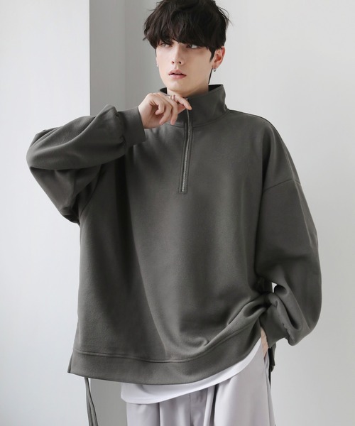 ETELIO（エテリオ）の「サイドレースハーフジップカノコポンチプルオーバー（スウェット・メンズ・ブラック/アイボリー/ブルーグリーン/ワイン/チャコール・S/M/L）」の7枚目の写真