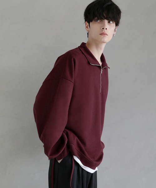 ETELIO（エテリオ）の「サイドレースハーフジップカノコポンチプルオーバー（スウェット・メンズ・ブラック/アイボリー/ブルーグリーン/ワイン/チャコール・S/M/L）」の21枚目の写真