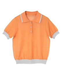 配色ラインシアー半袖ポロニット