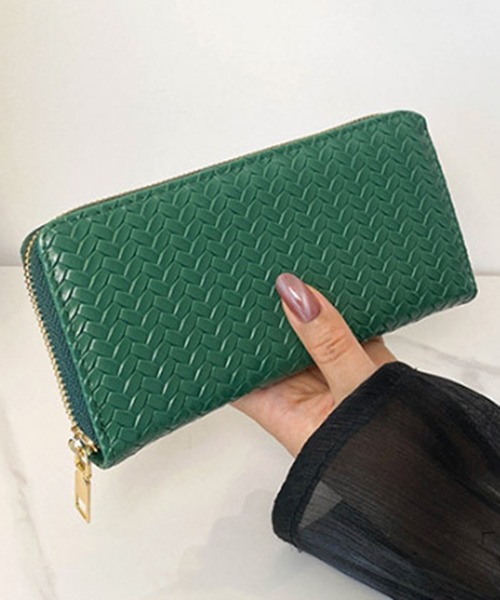 STYLEBLOCK（スタイルブロック）の「レザー調編み込み風デザイン長財布（財布・レディース・ホワイト/ピンク/ブラウン/グリーン/グレー/ブラック・FREE）」の5枚目の写真