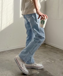 ハート刺繍デニムテーパードパンツ
