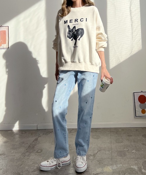Futier land(フューティアランド)の「ハート刺繍デニムテーパードパンツ(デニムパンツ・レディース・インディゴブルー/ライトブルー・FREE)」の13枚目の写真