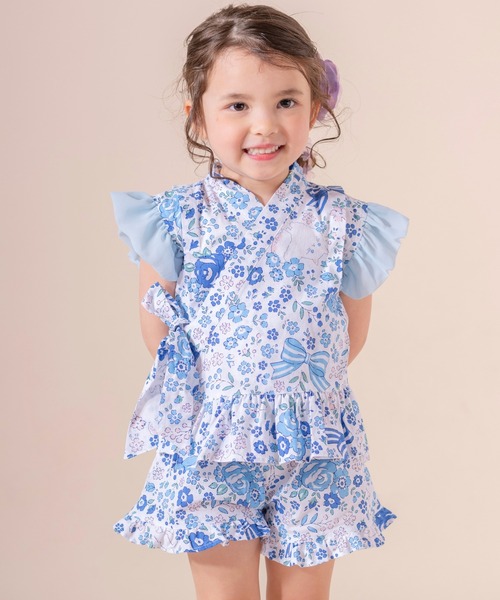 Catherine Cottage(キャサリンコテージ)の「フリル甚平(浴衣・キッズ・ライトブルー/ライトピンク/ホワイト系1/アイボリー/サックスブルー/ピンク系2/ピンク系1/ブルー系1/ブルー系2/ライラック系1/ホワイト×ブルー/ブルー × パープル・90/130/120/110/100)」の4枚目の写真