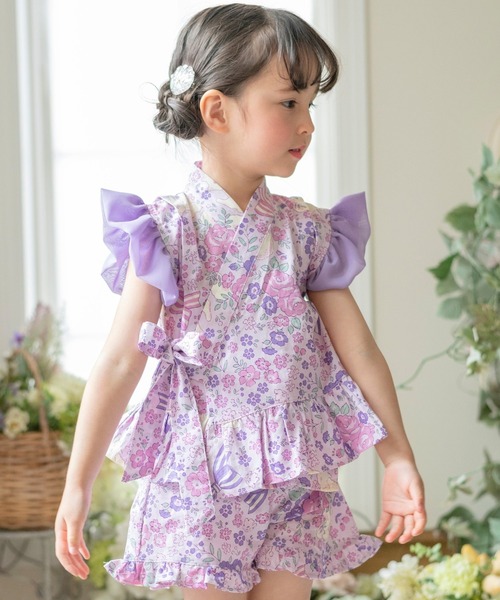 Catherine Cottage(キャサリンコテージ)の「フリル甚平(浴衣・キッズ・ライトブルー/ライトピンク/ホワイト系1/アイボリー/サックスブルー/ピンク系2/ピンク系1/ブルー系1/ブルー系2/ライラック系1/ホワイト×ブルー/ブルー × パープル・90/130/120/110/100)」の9枚目の写真