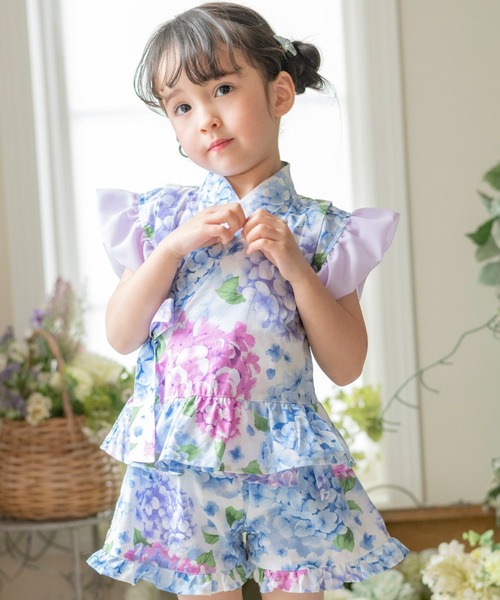 Catherine Cottage(キャサリンコテージ)の「フリル甚平(浴衣・キッズ・ライトブルー/ライトピンク/ホワイト系1/アイボリー/サックスブルー/ピンク系2/ピンク系1/ブルー系1/ブルー系2/ライラック系1/ホワイト×ブルー/ブルー × パープル・90/130/120/110/100)」の3枚目の写真