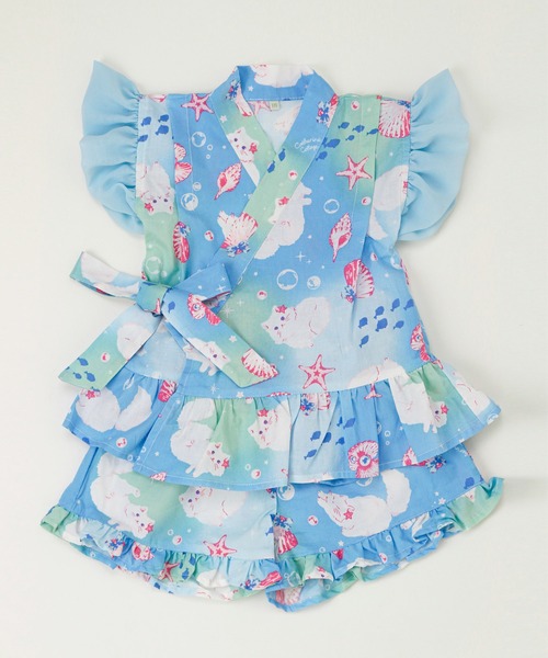 Catherine Cottage(キャサリンコテージ)の「フリル甚平(浴衣・キッズ・ライトブルー/ライトピンク/ホワイト系1/アイボリー/サックスブルー/ピンク系2/ピンク系1/ブルー系1/ブルー系2/ライラック系1/ホワイト×ブルー/ブルー × パープル・90/130/120/110/100)」の15枚目の写真