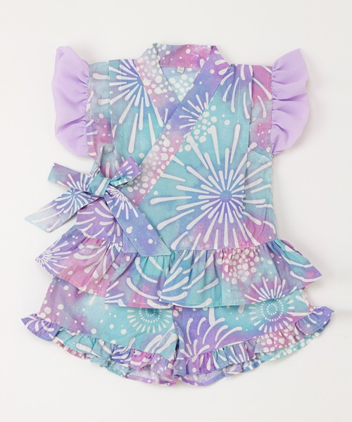 Catherine Cottage(キャサリンコテージ)の「フリル甚平(浴衣・キッズ・ライトブルー/ライトピンク/ホワイト系1/アイボリー/サックスブルー/ピンク系2/ピンク系1/ブルー系1/ブルー系2/ライラック系1/ホワイト×ブルー/ブルー × パープル・90/130/120/110/100)」の16枚目の写真