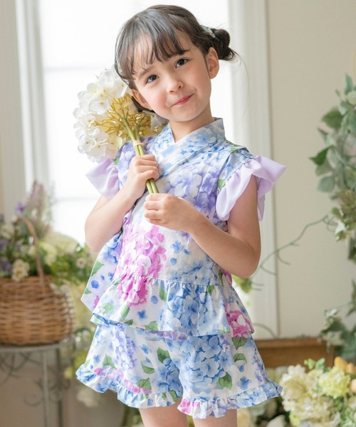 Catherine Cottage(キャサリンコテージ)の「フリル甚平(浴衣・キッズ・ライトブルー/ライトピンク/ホワイト系1/アイボリー/サックスブルー/ピンク系2/ピンク系1/ブルー系1/ブルー系2/ライラック系1/ホワイト×ブルー/ブルー × パープル・90/130/120/110/100)」の18枚目の写真