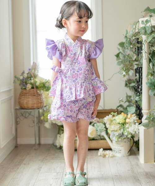 Catherine Cottage(キャサリンコテージ)の「フリル甚平(浴衣・キッズ・ライトブルー/ライトピンク/ホワイト系1/アイボリー/サックスブルー/ピンク系2/ピンク系1/ブルー系1/ブルー系2/ライラック系1/ホワイト×ブルー/ブルー × パープル・90/130/120/110/100)」の13枚目の写真