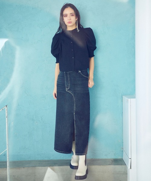 ELLEgirl(エルガール)の「ギャザーパフスリーブブラウス【ELLEgirl/エル ガール】(シャツ/ブラウス・レディース・インディゴブルー/ブラック・FREE)」の22枚目の写真