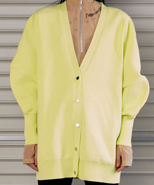 THINGS THAT MATTER(シングス ザット マター)の「FRONT SNAP BIG KNIT CARDIGAN / フロントスナップビッグニットカーディガン(カーディガン/ボレロ・レディース・アイボリー/ブラック/ミント/イエロー/ラベンダー/オレンジ・FREE)」の5枚目の写真