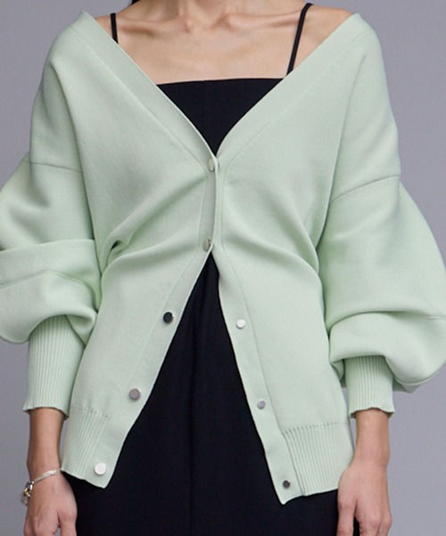THINGS THAT MATTER(シングス ザット マター)の「FRONT SNAP BIG KNIT CARDIGAN / フロントスナップビッグニットカーディガン(カーディガン/ボレロ・レディース・アイボリー/ブラック/ミント/イエロー/ラベンダー/オレンジ・FREE)」の1枚目の写真