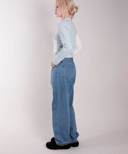 セール】【HOOK】for girls バイカラーアシンメトリーハート開きポロ