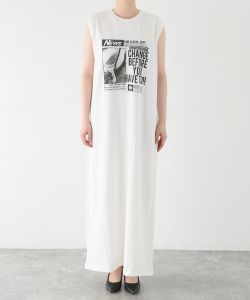Spick & Span(スピックアンドスパン)の「ニュースプリントノースリーブワンピース(ワンピース・レディース・ホワイト・FREE)」の7枚目の写真
