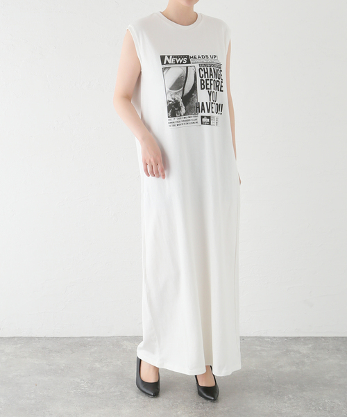 Spick & Span(スピックアンドスパン)の「ニュースプリントノースリーブワンピース(ワンピース・レディース・ホワイト・FREE)」の18枚目の写真