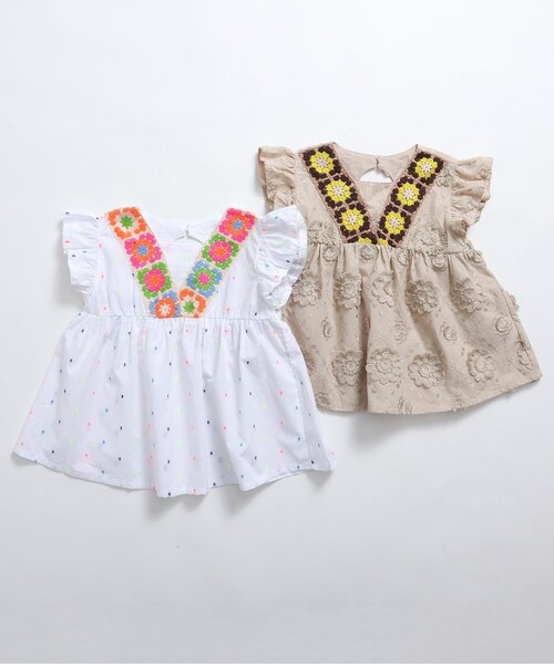 BREEZE(ブリーズ)の「【リンク】クロシェ編みチュニック(チュニック・キッズ・オフホワイト/ベージュ・100/130/120/110/90/80/140)」の3枚目の写真