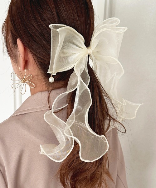 apres jour(アプレジュール)の「【apres jour×ARIAZ】オーガンジーヘアリボン(ヘアゴム・レディース・アイボリー/ブラック・FREE)」の2枚目の写真