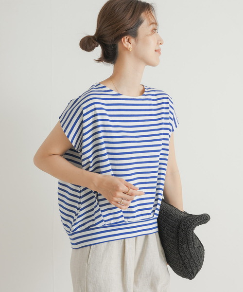 URBAN RESEARCH DOORS（アーバンリサーチドアーズ）の「『UR TECH ひやサラクール』ボーダーフロントタックプルオーバー（Tシャツ/カットソー・レディース・ホワイト系その他/ブルー系その他・MEDIUM）」の2枚目の写真