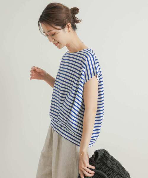 URBAN RESEARCH DOORS（アーバンリサーチドアーズ）の「『UR TECH ひやサラクール』ボーダーフロントタックプルオーバー（Tシャツ/カットソー・レディース・ホワイト系その他/ブルー系その他・MEDIUM）」の6枚目の写真