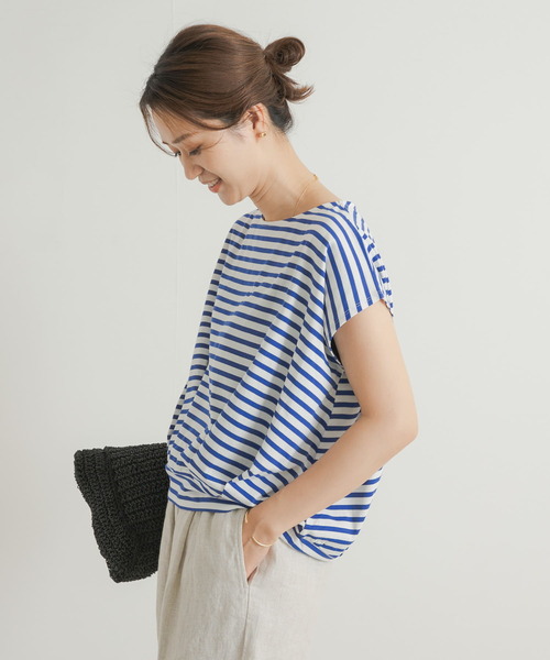 URBAN RESEARCH DOORS（アーバンリサーチドアーズ）の「『UR TECH ひやサラクール』ボーダーフロントタックプルオーバー（Tシャツ/カットソー・レディース・ホワイト系その他/ブルー系その他・MEDIUM）」の7枚目の写真