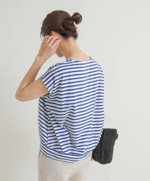 URBAN RESEARCH DOORS（アーバンリサーチドアーズ）の「『UR TECH ひやサラクール』ボーダーフロントタックプルオーバー（Tシャツ/カットソー・レディース・ホワイト系その他/ブルー系その他・MEDIUM）」の8枚目の写真
