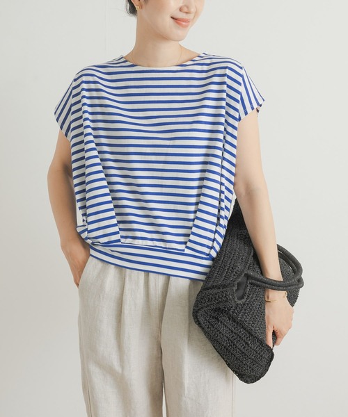 URBAN RESEARCH DOORS（アーバンリサーチドアーズ）の「『UR TECH ひやサラクール』ボーダーフロントタックプルオーバー（Tシャツ/カットソー・レディース・ホワイト系その他/ブルー系その他・MEDIUM）」の9枚目の写真