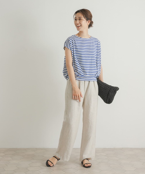 URBAN RESEARCH DOORS（アーバンリサーチドアーズ）の「『UR TECH ひやサラクール』ボーダーフロントタックプルオーバー（Tシャツ/カットソー・レディース・ホワイト系その他/ブルー系その他・MEDIUM）」の11枚目の写真