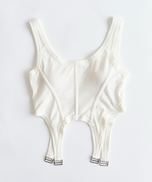 PUBLIC TOKYO(パブリックトウキョウ)の「【カップ付き・華奢見え】hazy ビスチェライクトップ(タンクトップ・レディース・ホワイト・2/1)」の12枚目の写真