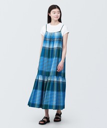 婦人　マドラスチェック　キャミソールワンピース