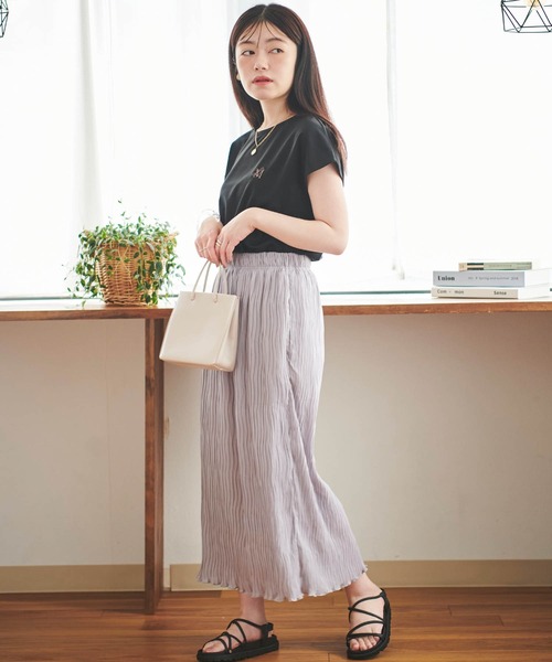 mil(ミル)の「【150㎝前後の小柄さんサイズ】シアープリーツナロースカート(スカート・レディース・ブルーグレー/キャメル・XS/S)」の10枚目の写真