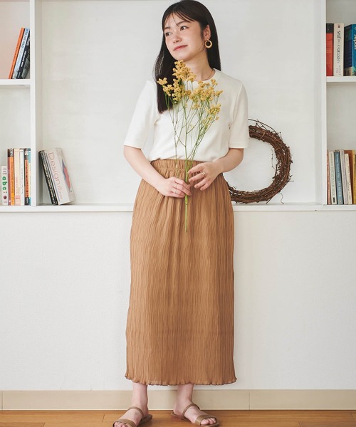 mil(ミル)の「【150㎝前後の小柄さんサイズ】シアープリーツナロースカート(スカート・レディース・ブルーグレー/キャメル・XS/S)」の12枚目の写真