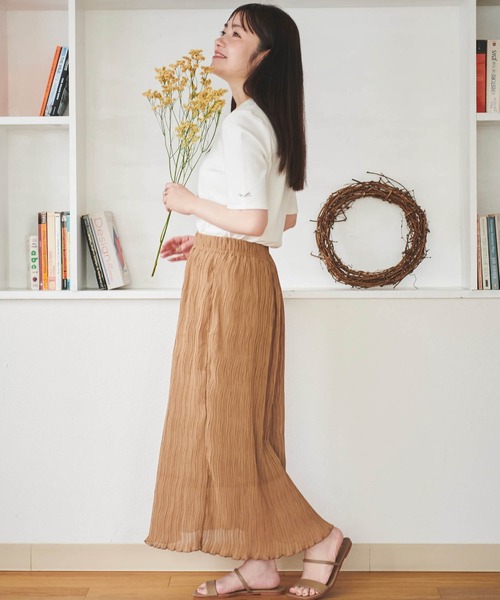 mil(ミル)の「【150㎝前後の小柄さんサイズ】シアープリーツナロースカート(スカート・レディース・ブルーグレー/キャメル・XS/S)」の13枚目の写真