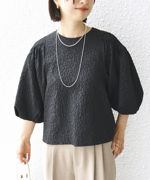 SHIPSシップス★フクレ ジャカード 異素材 コンビ ブラウス SHIPS（シップス）の「〈手洗い可能〉フクレ ジャカード ブラウス
