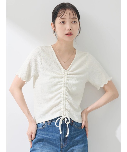 earth music&ecology(アースミュージックアンドエコロジー)の「ポコポコギャザードロストプルオーバー(Tシャツ/カットソー・レディース・アイボリー/ブラック/グレイッシュブルー/コーラル/ライム・FREE)」の11枚目の写真
