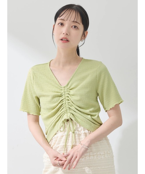 earth music&ecology(アースミュージックアンドエコロジー)の「ポコポコギャザードロストプルオーバー(Tシャツ/カットソー・レディース・アイボリー/ブラック/グレイッシュブルー/コーラル/ライム・FREE)」の16枚目の写真