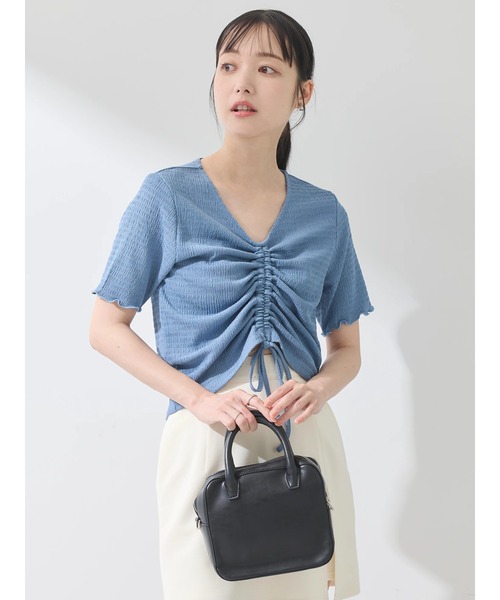 earth music&ecology(アースミュージックアンドエコロジー)の「ポコポコギャザードロストプルオーバー(Tシャツ/カットソー・レディース・アイボリー/ブラック/グレイッシュブルー/コーラル/ライム・FREE)」の6枚目の写真