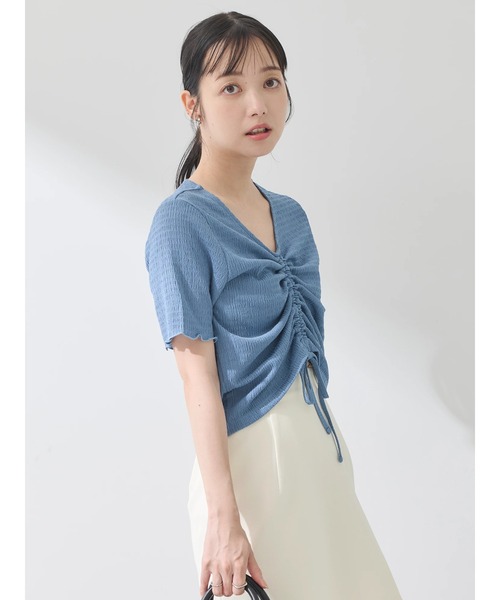 earth music&ecology(アースミュージックアンドエコロジー)の「ポコポコギャザードロストプルオーバー(Tシャツ/カットソー・レディース・アイボリー/ブラック/グレイッシュブルー/コーラル/ライム・FREE)」の7枚目の写真
