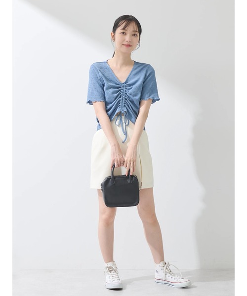 earth music&ecology(アースミュージックアンドエコロジー)の「ポコポコギャザードロストプルオーバー(Tシャツ/カットソー・レディース・アイボリー/ブラック/グレイッシュブルー/コーラル/ライム・FREE)」の8枚目の写真