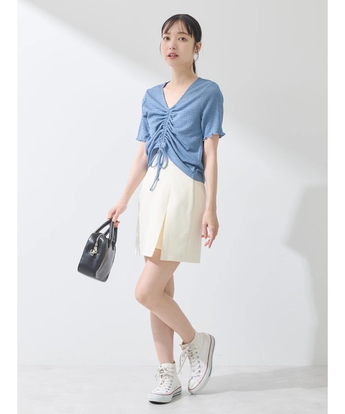 earth music&ecology(アースミュージックアンドエコロジー)の「ポコポコギャザードロストプルオーバー(Tシャツ/カットソー・レディース・アイボリー/ブラック/グレイッシュブルー/コーラル/ライム・FREE)」の9枚目の写真