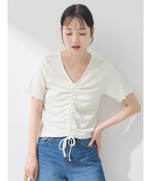 earth music&ecology(アースミュージックアンドエコロジー)の「ポコポコギャザードロストプルオーバー(Tシャツ/カットソー・レディース・アイボリー/ブラック/グレイッシュブルー/コーラル/ライム・FREE)」の12枚目の写真