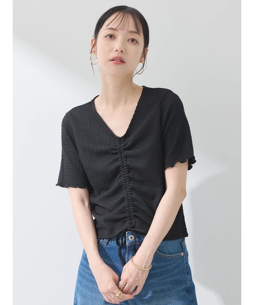 earth music&ecology(アースミュージックアンドエコロジー)の「ポコポコギャザードロストプルオーバー(Tシャツ/カットソー・レディース・アイボリー/ブラック/グレイッシュブルー/コーラル/ライム・FREE)」の19枚目の写真