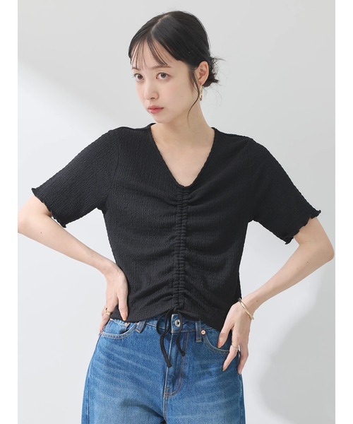 earth music&ecology(アースミュージックアンドエコロジー)の「ポコポコギャザードロストプルオーバー(Tシャツ/カットソー・レディース・アイボリー/ブラック/グレイッシュブルー/コーラル/ライム・FREE)」の20枚目の写真