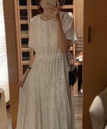 ドット柄プリーツ切替ワンピース